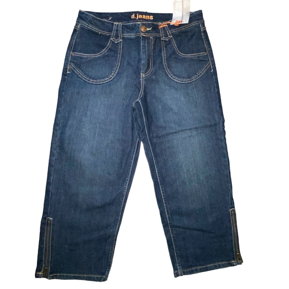 D. Jeans Cropped Women’s Size 10 NWT Dark Denim Zipper Embellishment